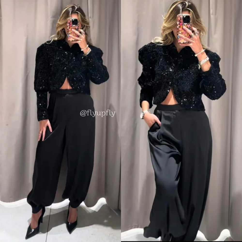 Zara BALLOON SATIN PANTS BLACK